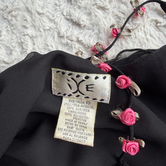 ICE Rosette Floral Slip Dress Beaded Ruffle Asymmetric Hem Cocktail Formal M - Picture 4 of 14